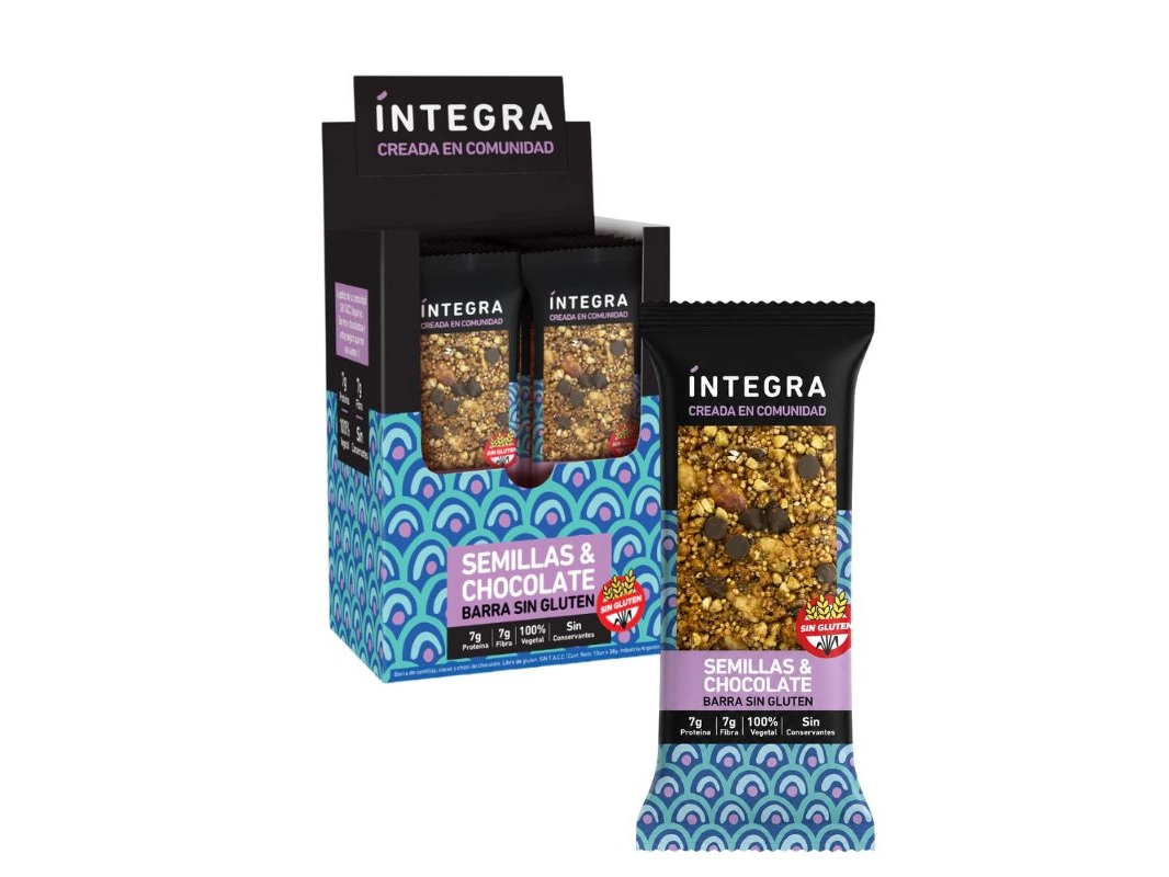 Barritas Integra semilla y chocolate SIN TACC