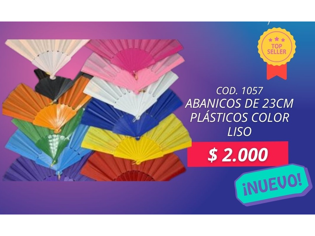 Abanicos De 23cm Plásticos Color Liso