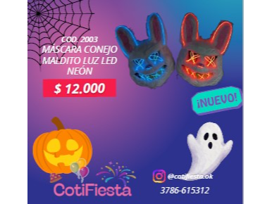 MASCARA CONEJO MALDITO CON LUZ DE NEON