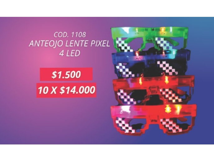ANTEOJOS LENTES PIXEL 4 LED POR 10 UNIDADES