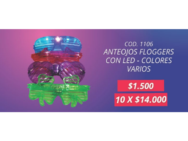 ANTEOJOS FLOGGERS VARIOS COLORES POR 10 UNIDADES