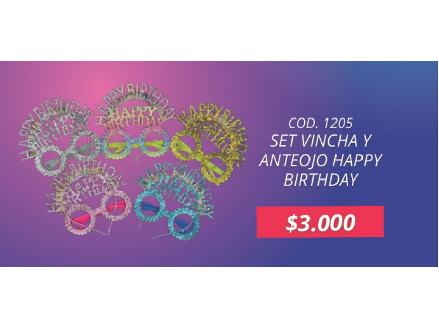 SET VINCHA Y ANTEOJO HAPPY BIRTHDAY