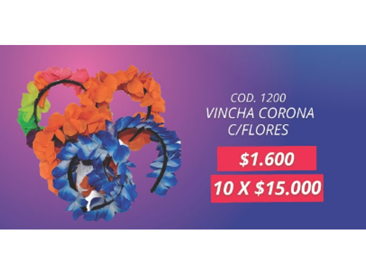 VINCHA CORONA CON FLORES POR 10 UNIDADES