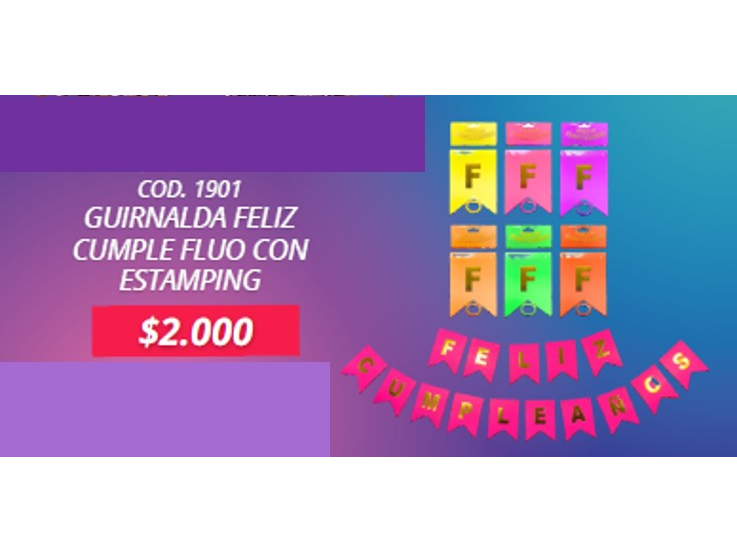 GUIRNALDA FELIZ CUMPLEFLUO CON ESTAMPING