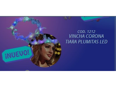 VINCHA  CORONA TIARA PLUMITA LED POR UNIDAD