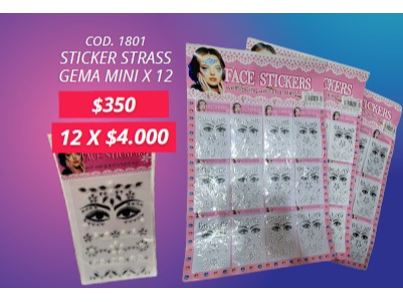 STICKER STRASS GEMA MINI X12 POR 10 UNIDAD