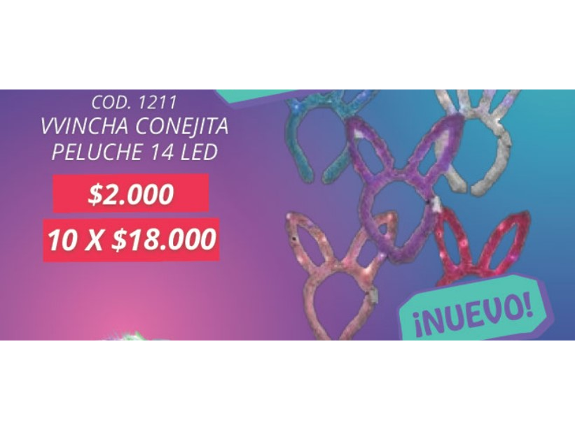 VINCHA CONEJITA PELUCHE LED POR UNIDAD