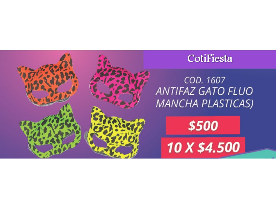 ANTIFAZ GATO FLUO POR 10 UNIDADES