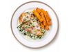 Pechuga con crema de verdeo y panceta con bastones de calabaza KETO