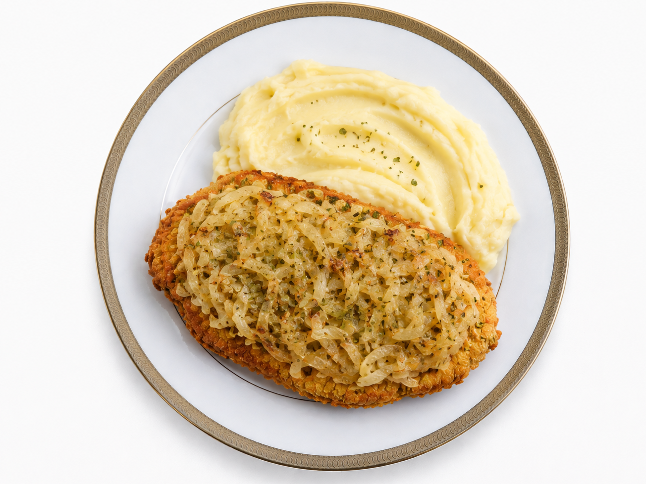 MILANESA DE POLLO A LA FUGAZA CON PURE DE PAPA