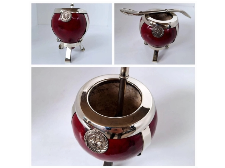 Mate porito con dije y virola y aplique 100% de alpaca grande