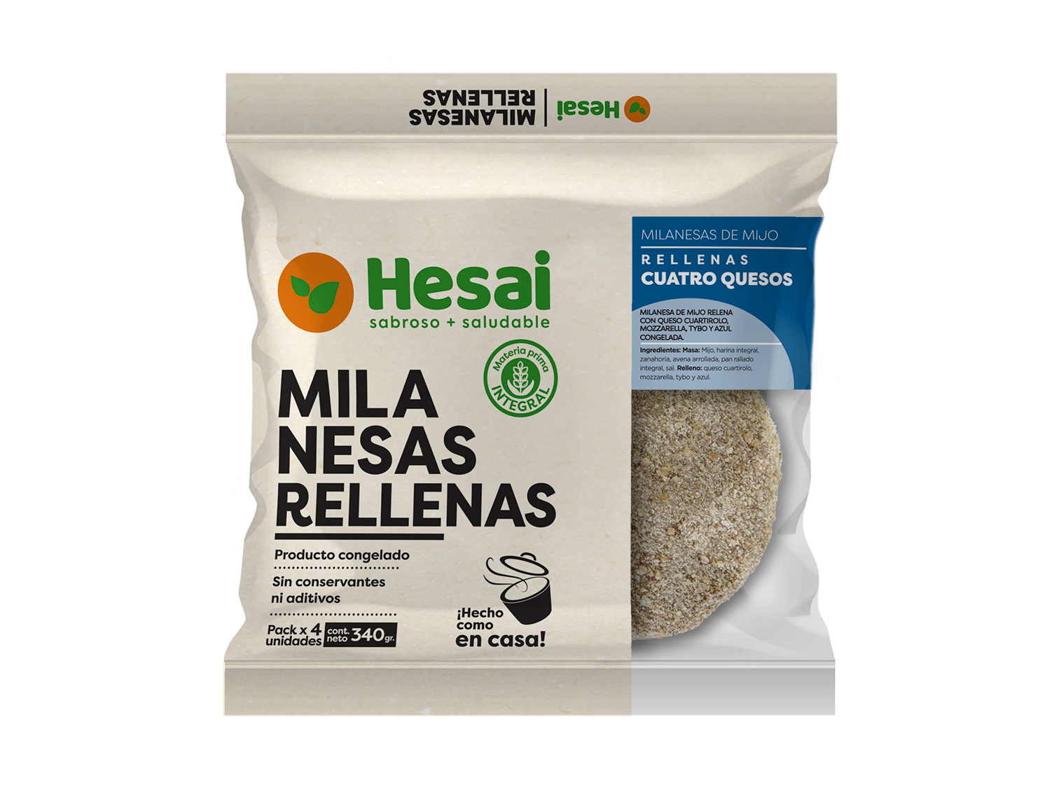 Milanesas de mijo rellenas de 4 quesos x4 unidades