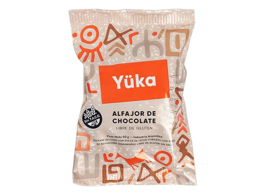 Alfajor Yüka de dulce de leche y chocolate