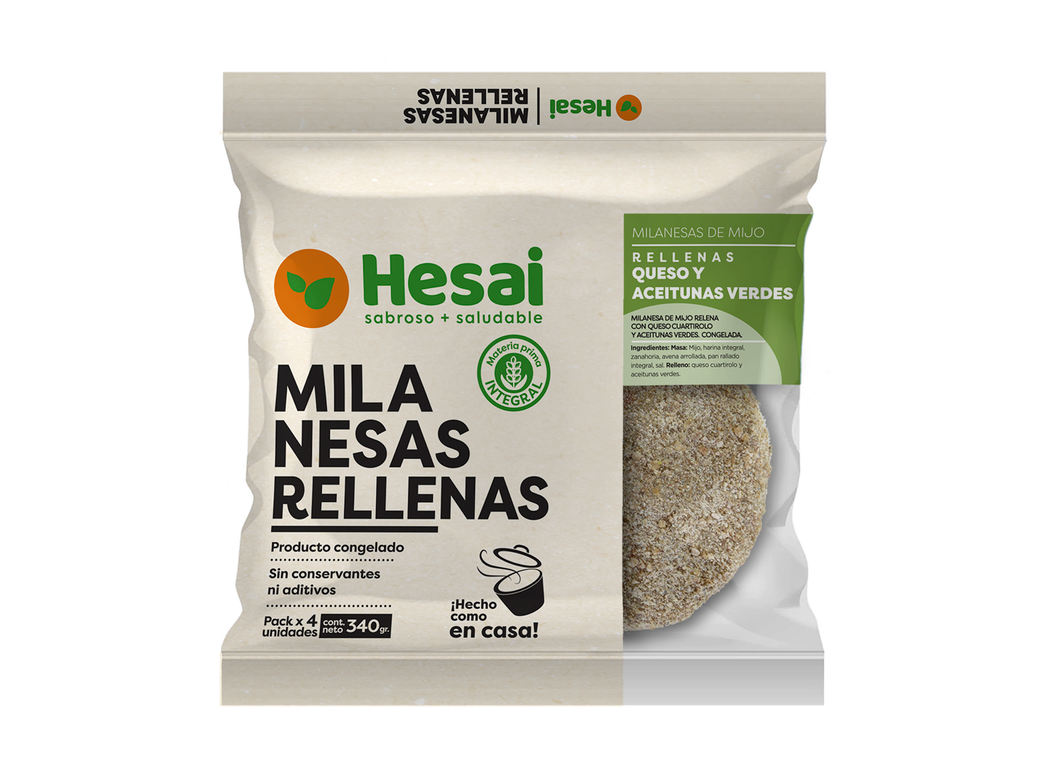 Milanesas de mijo rellenas de queso y aceitunas x4 unidades