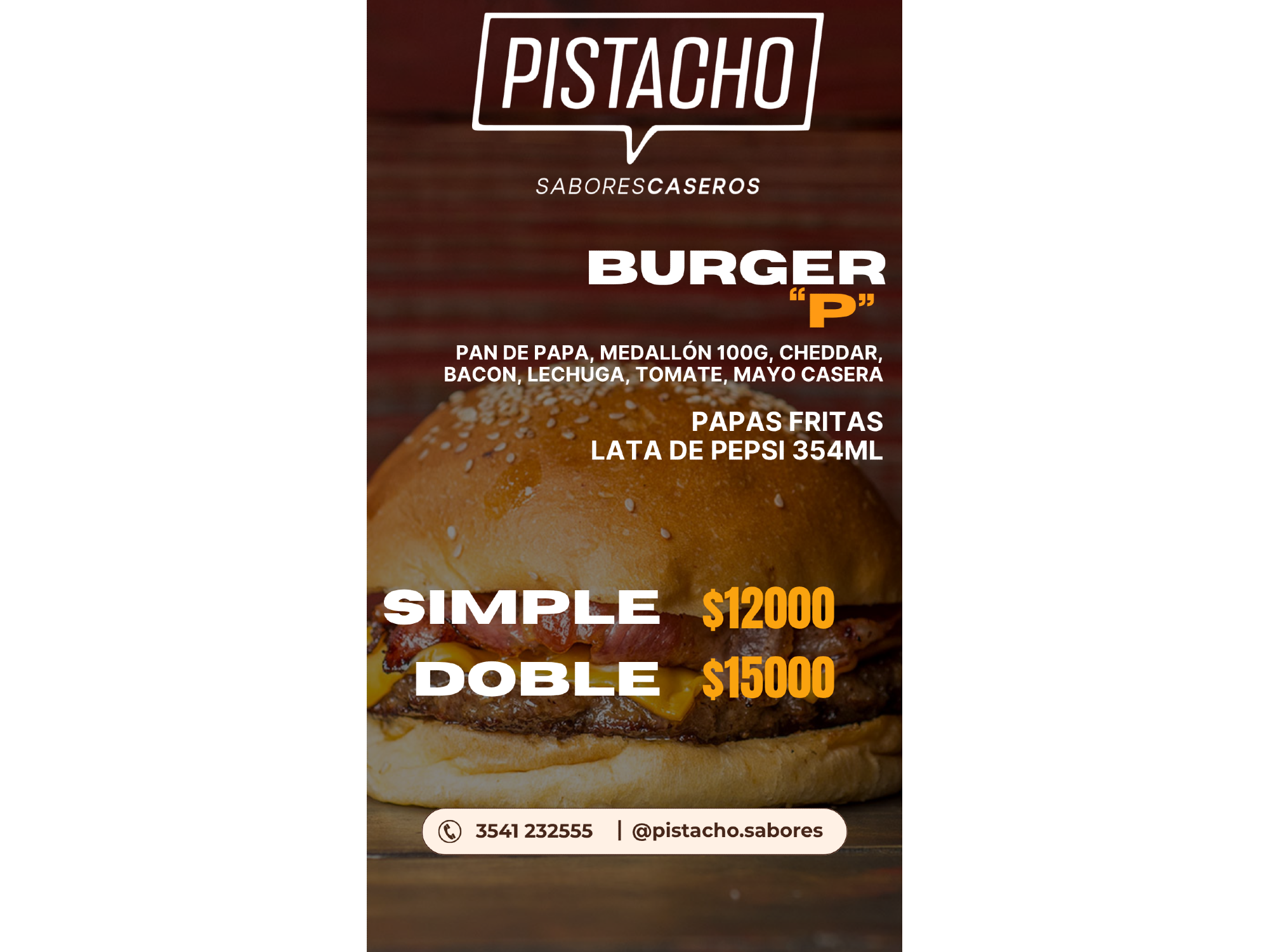 Lata de Pepsi + Burger "P" de Pistacho Sabores Caseros
