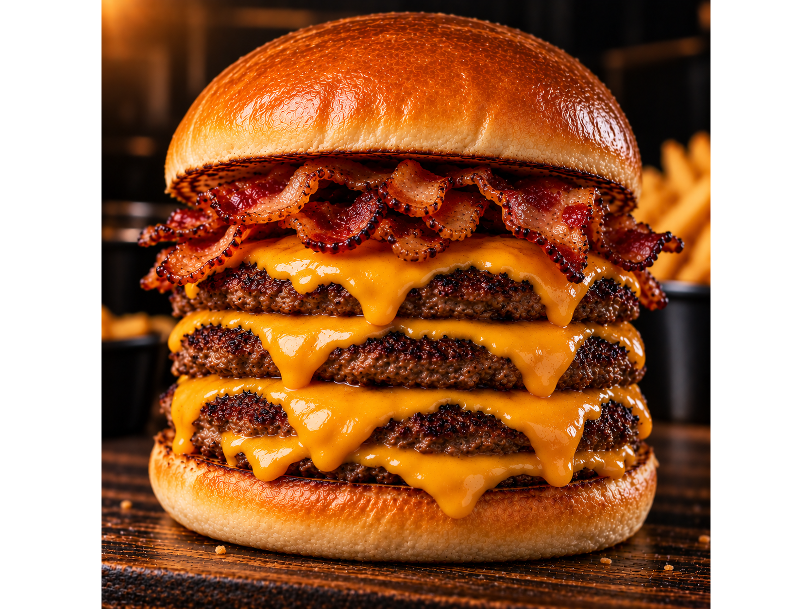 Cuadruple Cheeseburger con papas fritas de Fastburger