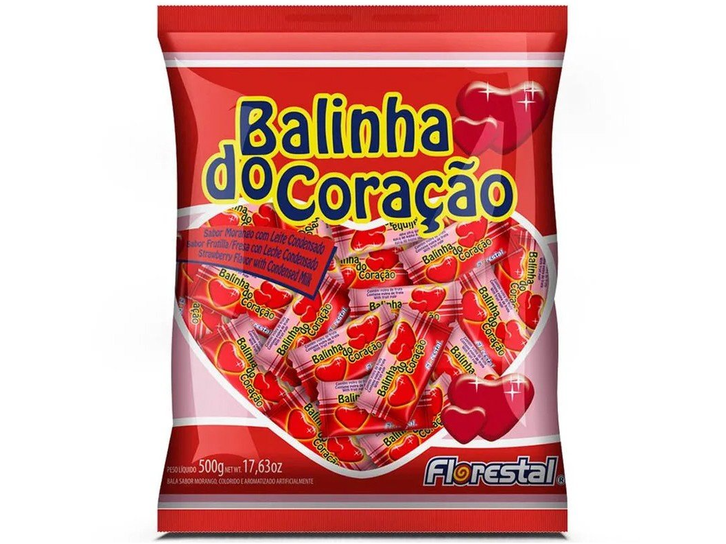 PACOTE BALA BALINHA DO CORAÇÃO FLORESTAL MORANGO 500G