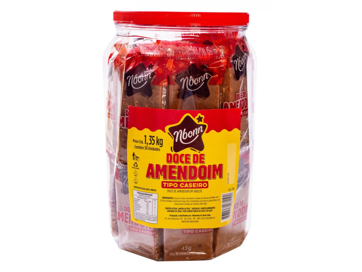 PODE DE DOCE DE AMENDOIM TIPO CASEIRO NBONN  1,3KG ( 30 UNIDADES 45 GRAMAS CADA)