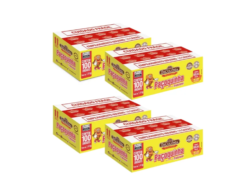 4 CAIXAS DE PAÇOQUINHA  DA COLÔNIA  (400 UNIDADES)