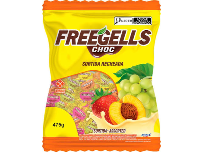 PACOTE BALA RICHAN FREEGELLS RECHEADA CHOCOLATE BRANCO  475 G