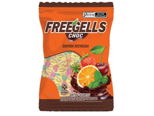 PACOTE BALA RICHAN FREEGELLS RECHEADA CHOCOLATE 475G