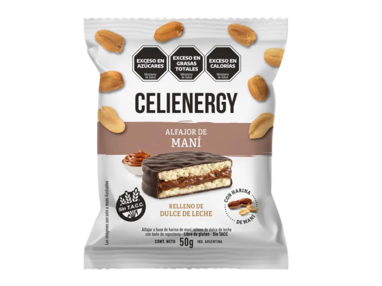 Alfajor Celienergy de harina de maní + relleno de dulce de leche