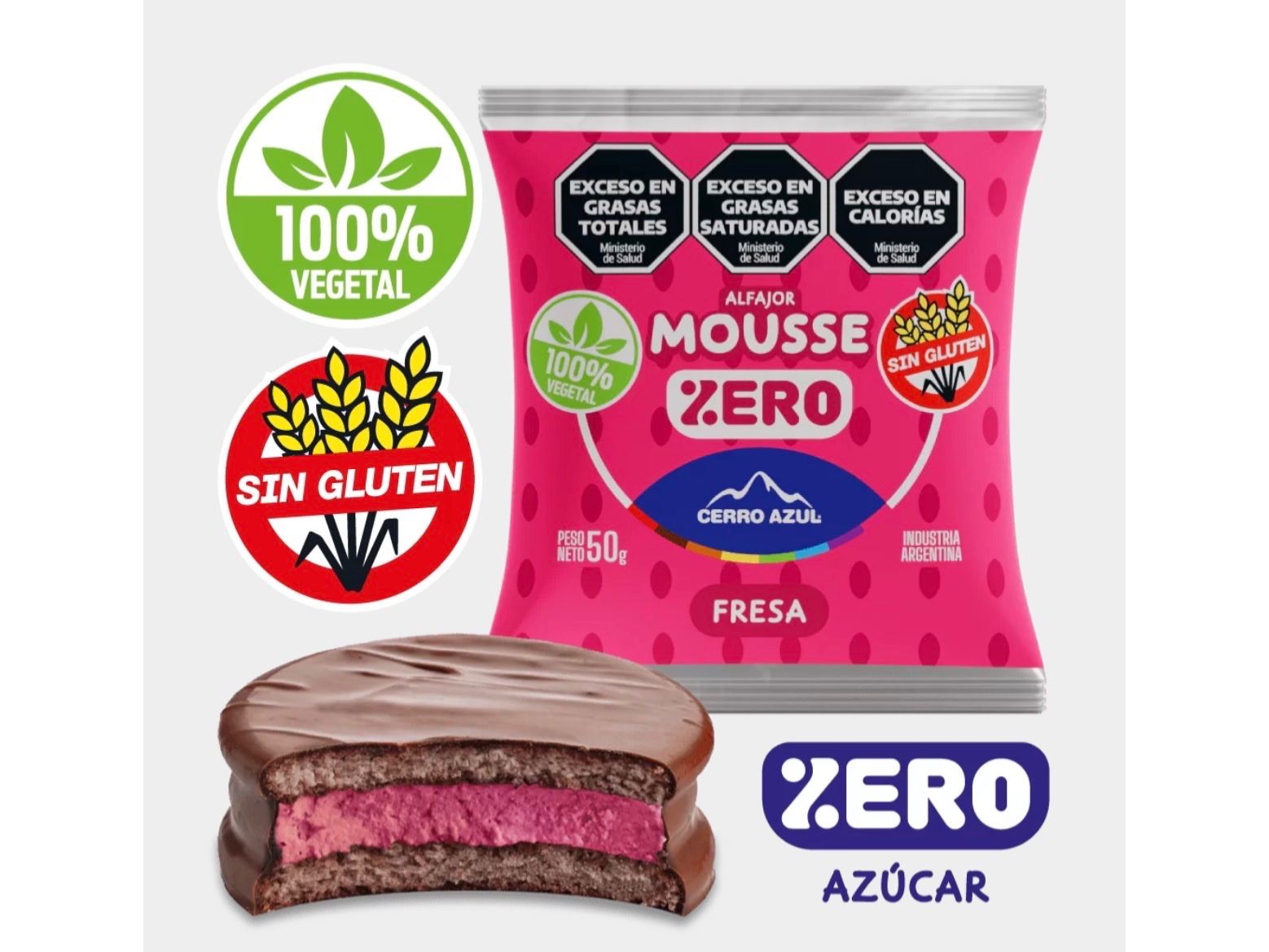 Alfajor Cerro azul - relleno Mousse de fresa - Sin Tacc + Vegano
