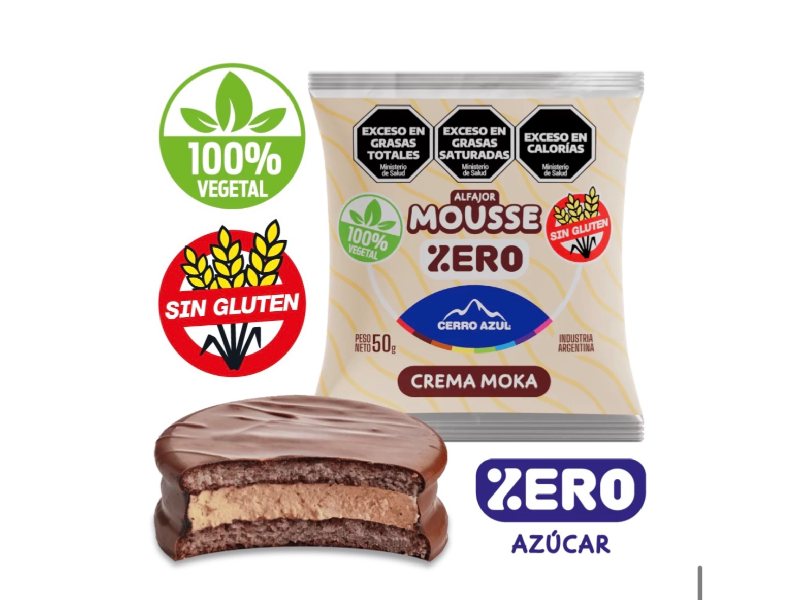 Alfajor cerro azul - relleno de Crema Moka - Sin Tacc + Vegano