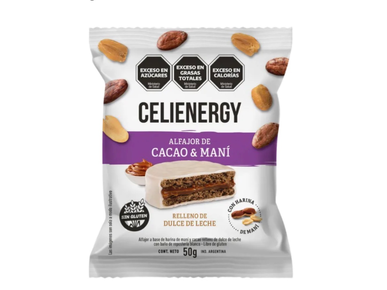 Alfajor Celienergy Cacao y harina de Mani con Dulce De Leche
