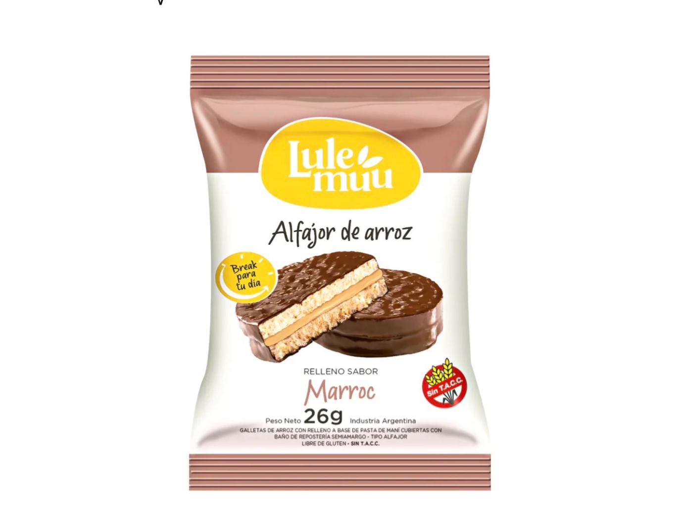 Alfajor Arroz Lulemuu Sabor Marroc C/ Cobertura