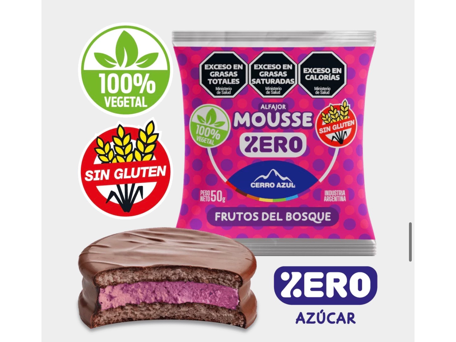 Alfajor cerro azul - relleno de mousse de frutos del Bosque - Sin Tacc + Vegano (Copia)