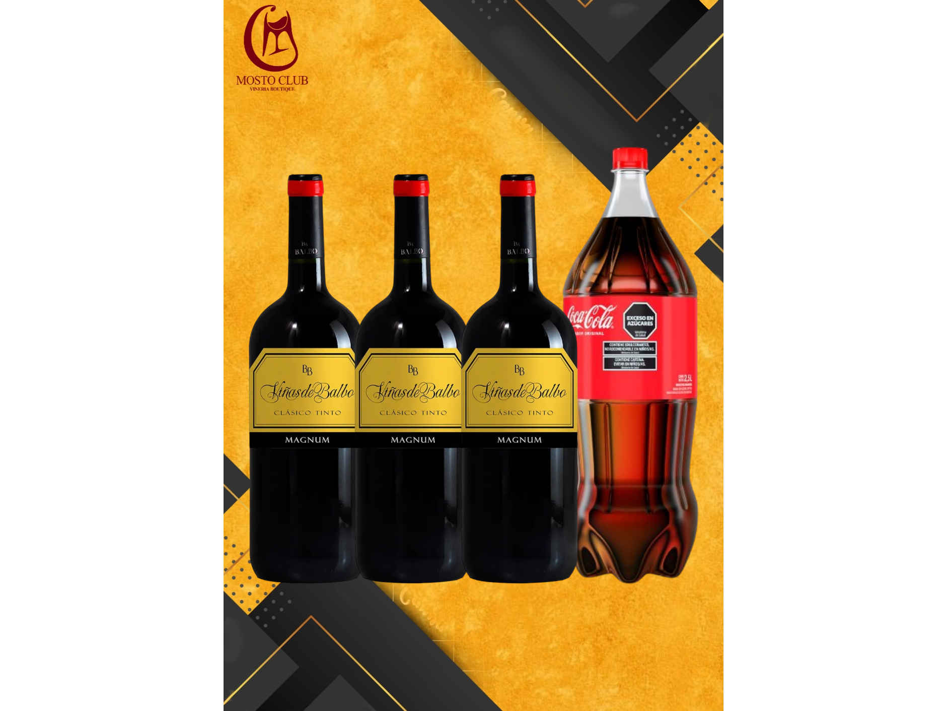 Tres viña de Balbo + coca 2.5l