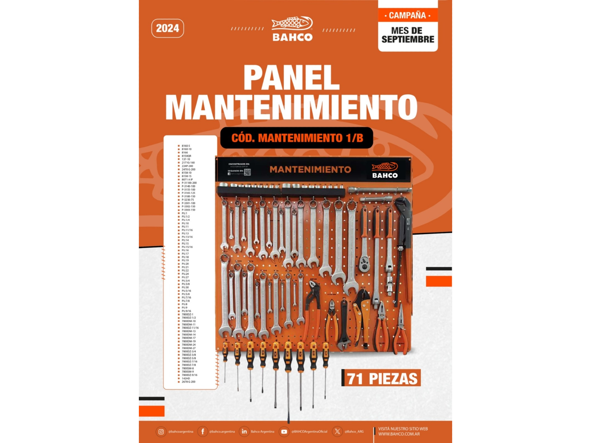 PANEL BAHCO MANTENIMIENTO - 1/B PANEL + SURTIDO 71 Pz.