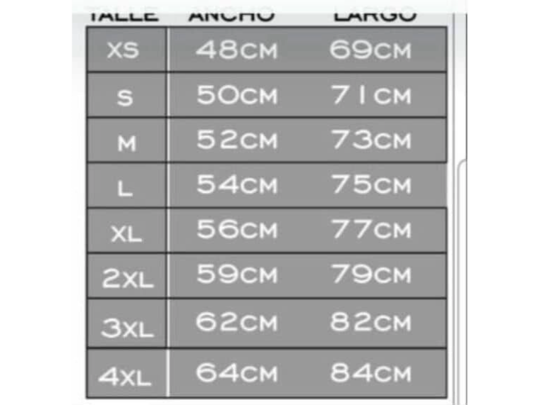 Tabla de talles Adultxs
