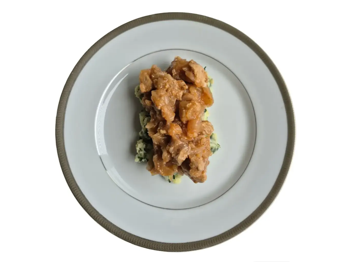 CERDO A LA BARBACOA CON PURE DE PAPA Y ESPINACA