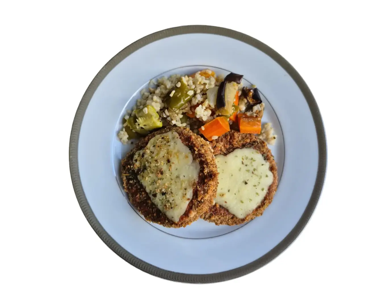 MILANESA DE QUINOA A LA NAPOLITANA CON ARROZ YAMANI Y VEGETALES