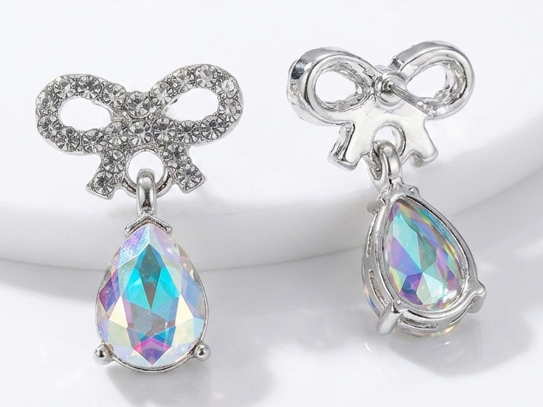 Aros moños con stras con colgante color tornasol