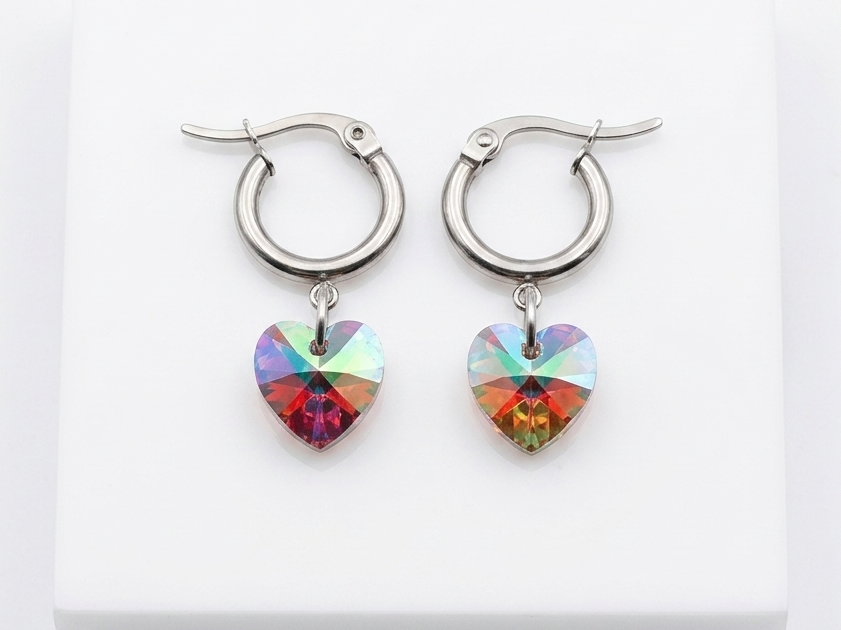 Aros argollitas con corazón color tornasol