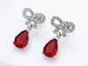 Aros moños con stras y colgante Rojo