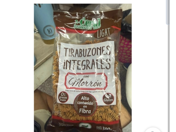Fideos light tirabuzón integrales de morrón