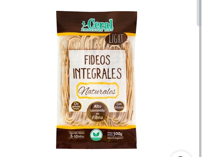 Fideos integrales natural