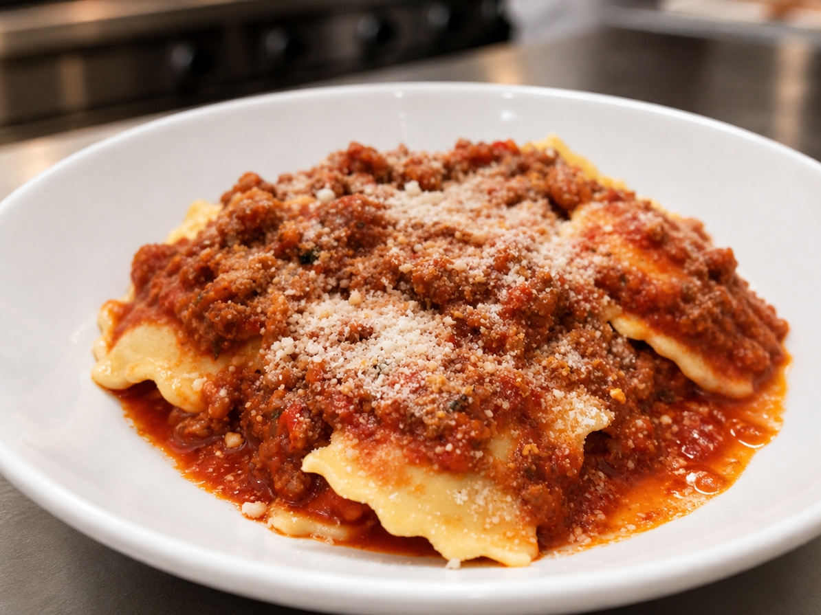 Ravioles a la bolognesa