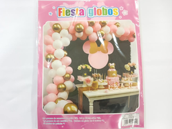 Set arco de globos latex c/guirnalda 78 piezas rosa, blanco y dorado PRECIO