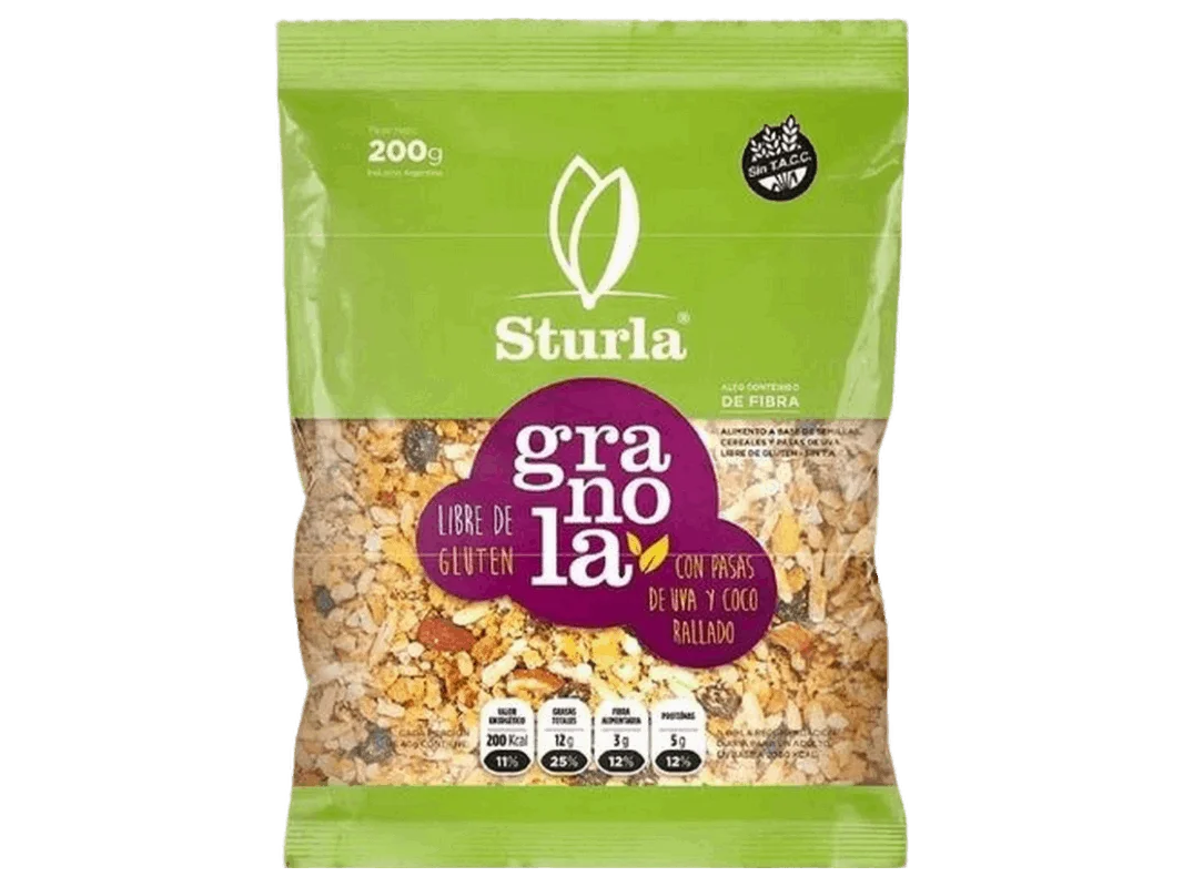 GRANOLA CON PASAS DE UVA Y COCO RALLADO "STURLA" X 200GR