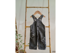 Jardinero de Jeans Unisex Estrellas Negro.