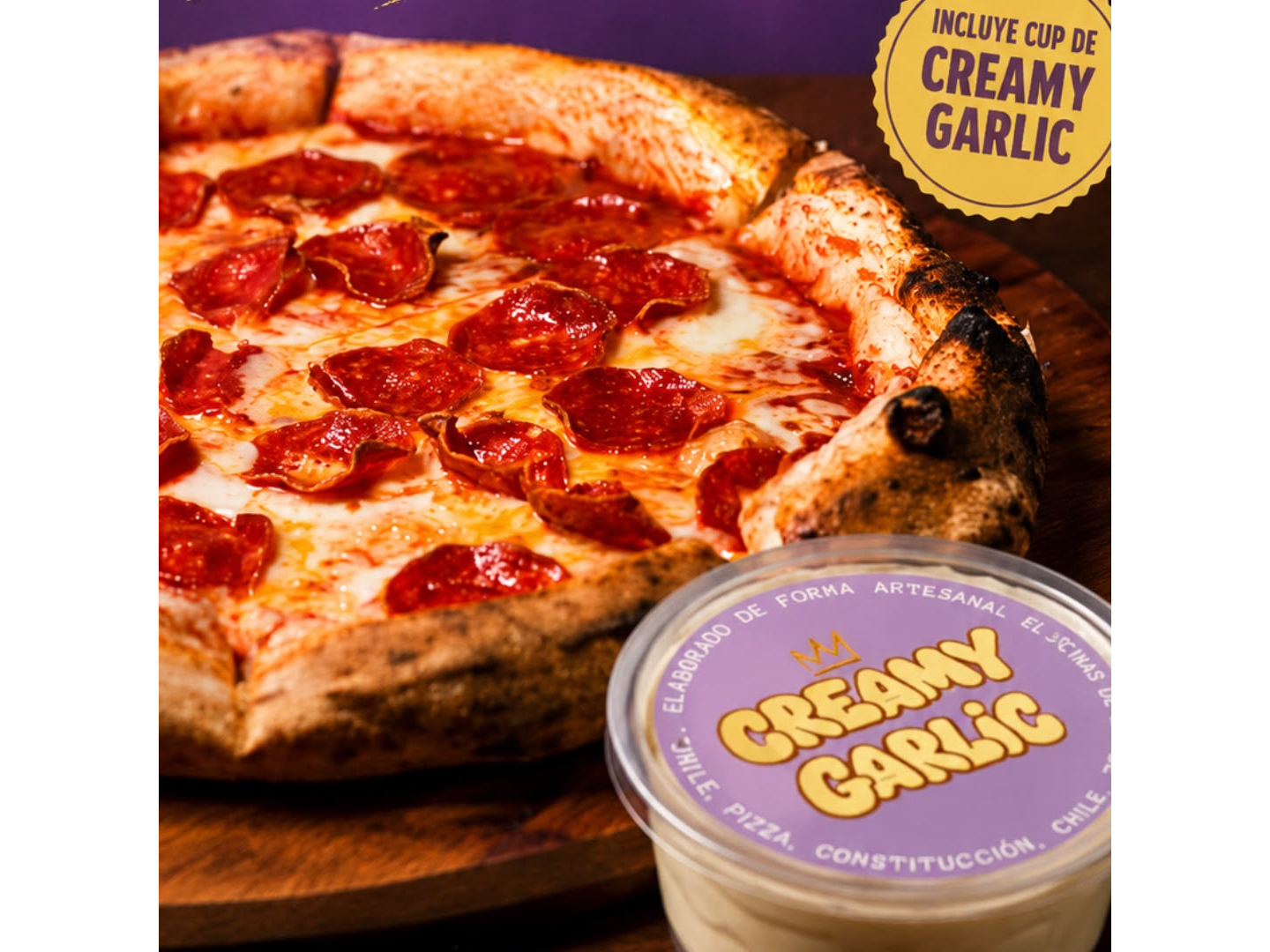 Doble Pepperoni 🍕🍕 + cup salsa Creamy ajo