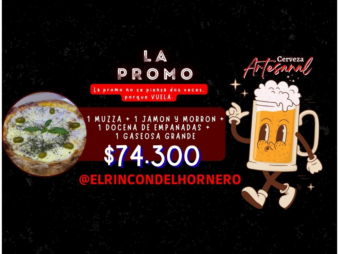 JUNTADA 🥳🍻 1 muzza + 1 jamon y morron + 1 docena de emp. + 1 gaseosa