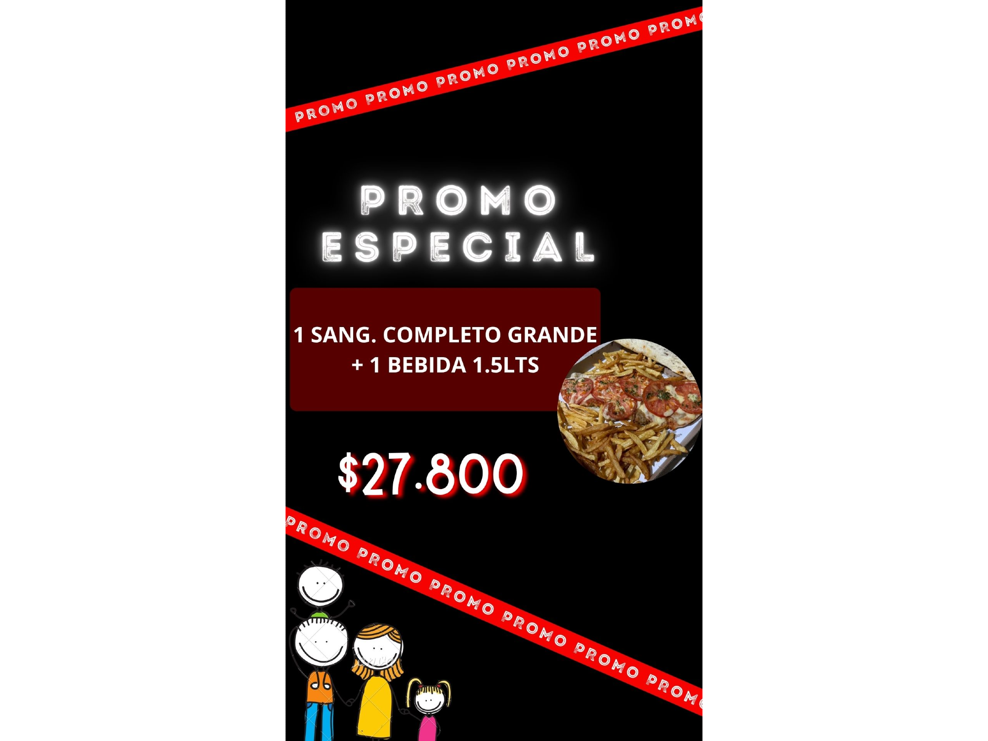 SANGUCHE COMPLETO PARA 2 + BEBIDA 1.5LTS