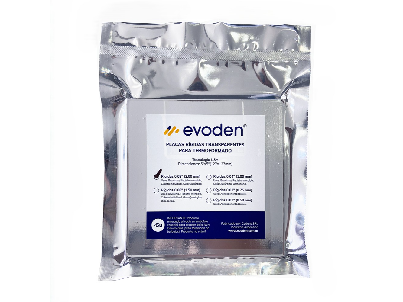 Placas Cuadradas Rígidas para termoformado x 5u. EVODEN