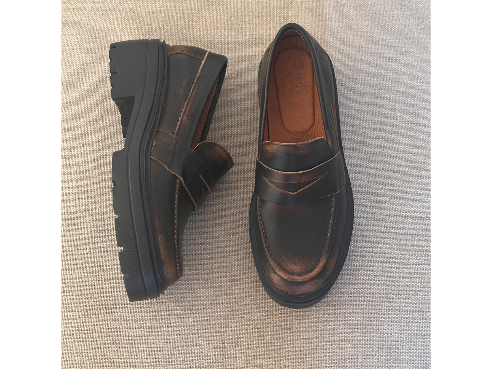 Mocasín  Ro  cuero  gastado marron